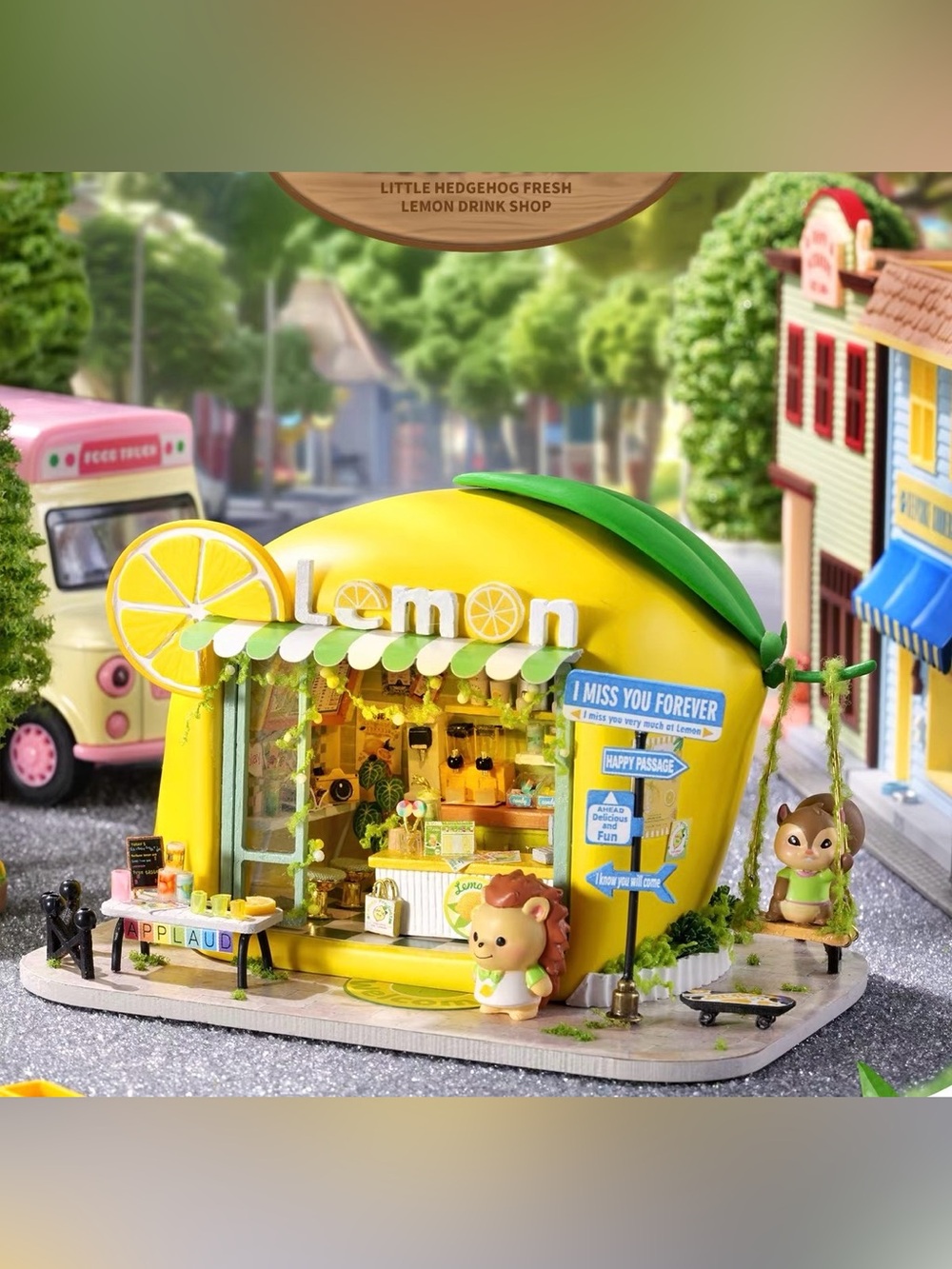 DIY Miniature Little Hedgehog Lemon Drink Shop w/ LED Cute Lemon Cafรฉ Craft Kit - Picture 5 of 13